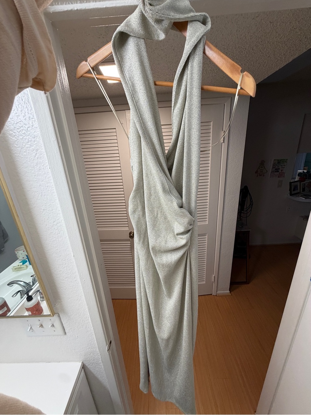 Zara Silver Metallic Backless Halter Maxi Dress